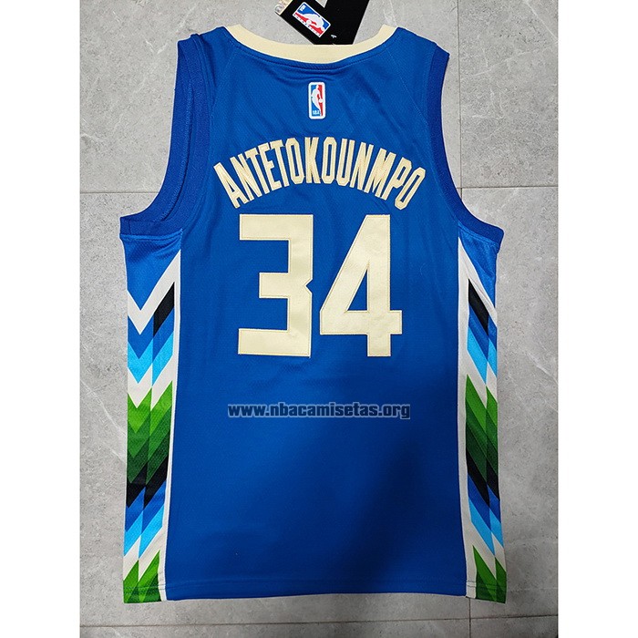 Camiseta Milwaukee Bucks Giannis Antetokounmpo NO 34 Ciudad 2022-23 Azul